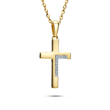 Złota zwieszka krzyżyk z diamentami