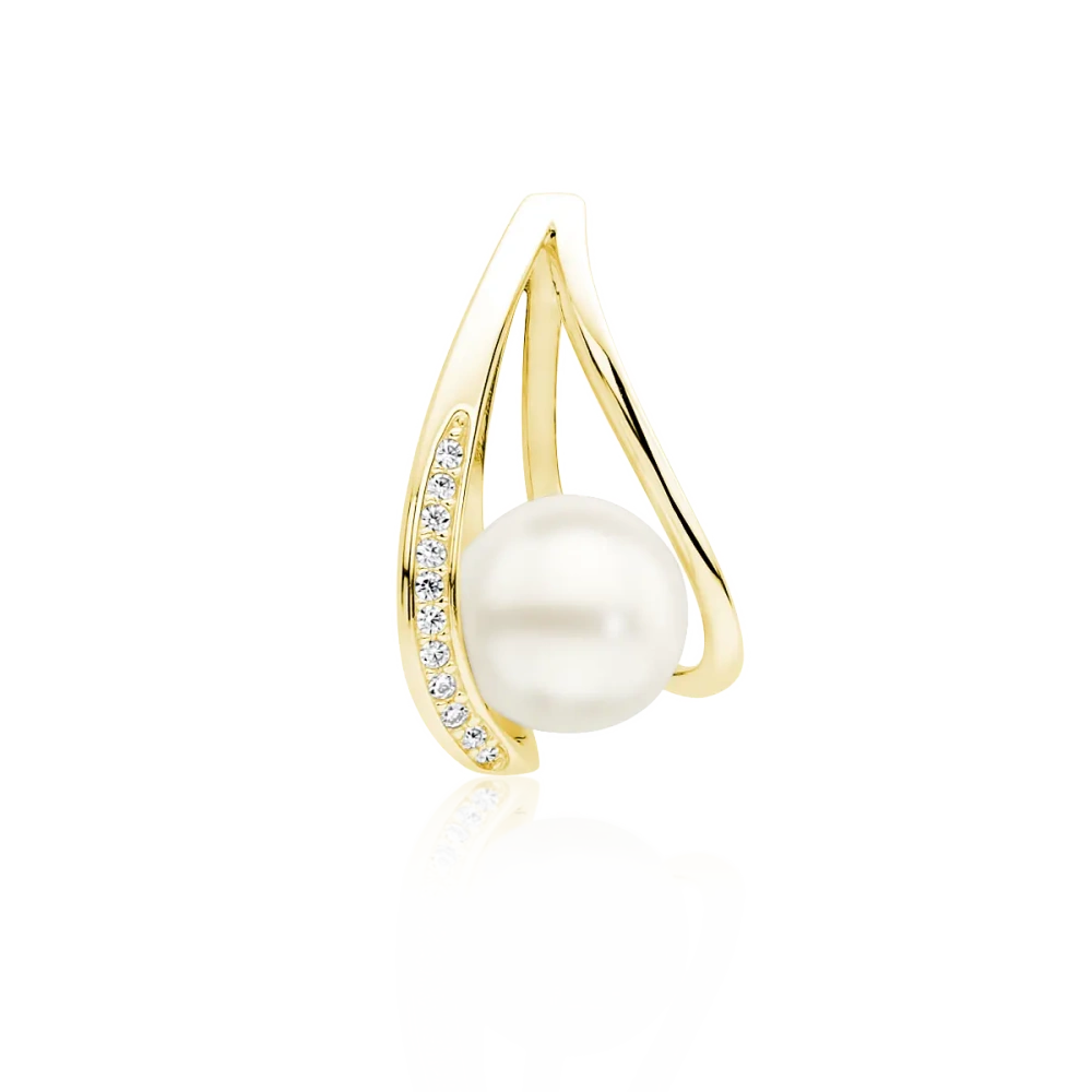 Srebrna pozłacana zawieszka z perłą i cyrkoniami