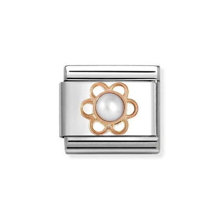 Element link do bransoletek Nomination Composable Stal + Różowe Złoto kwiatek z perłą