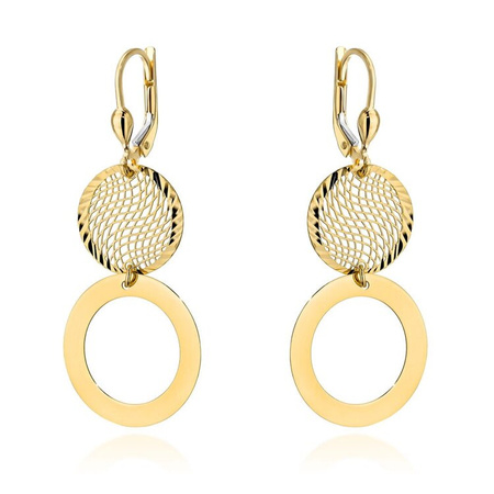 Kolczyki złote wiszące kółka ażur