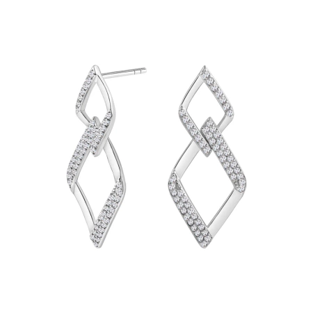 Kolczyki srebrne wiszące romby z cyrkoniami