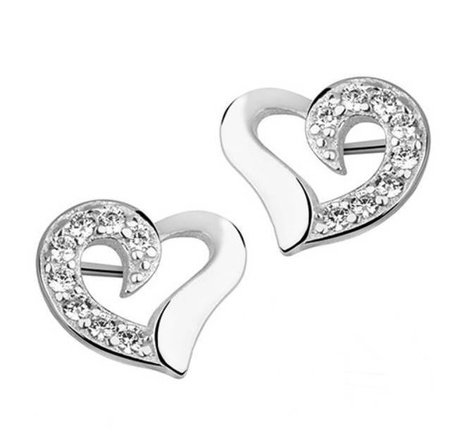 Srebrne kolczyki serca z cyrkoniami