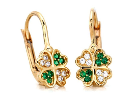 Złote kolczyki koniczynki z cyrkoniami