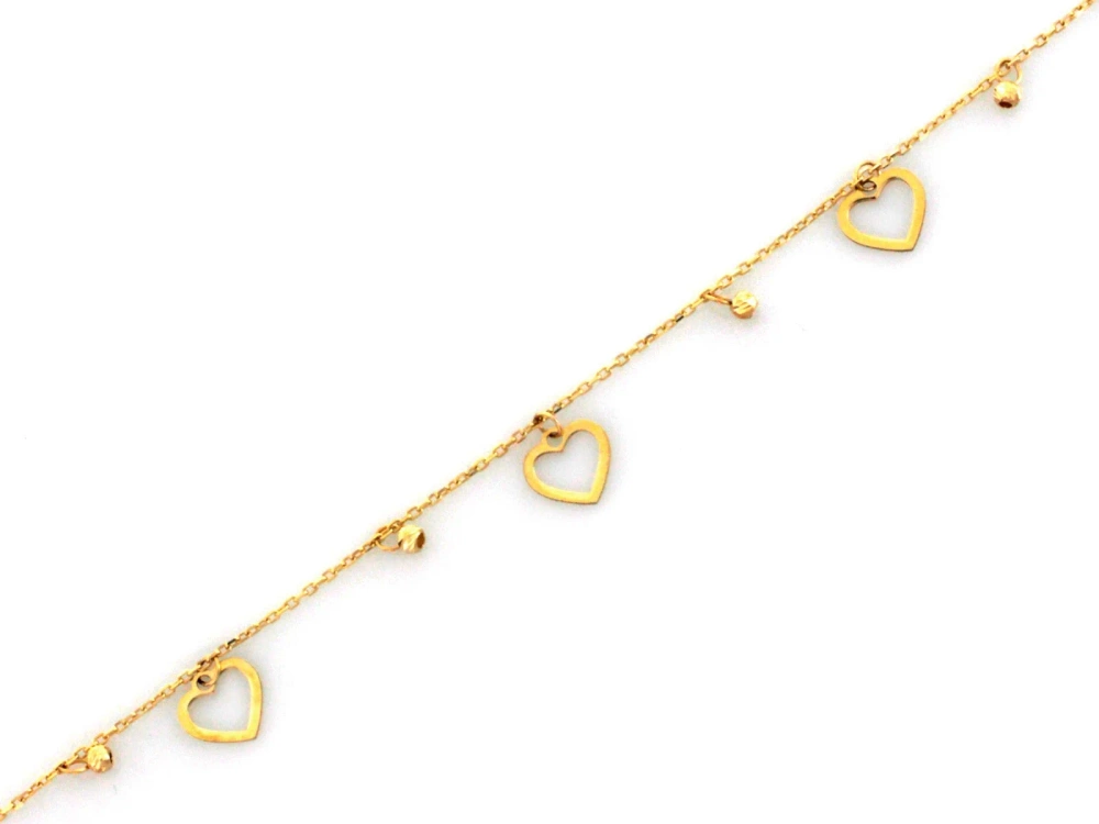 Złota bransoletka z kuleczkami i serduszkami