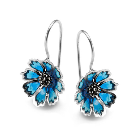 Kolczyki srebrne kwiatki emalia niebieska bigiel