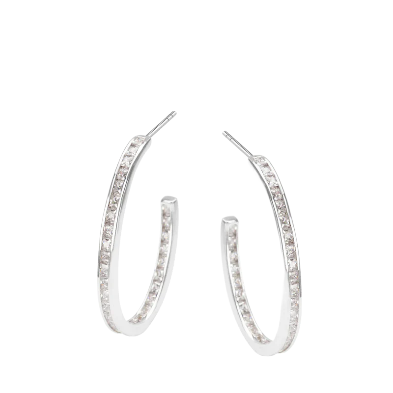 Kolczyki srebrne półkółka z cyrkoniami 