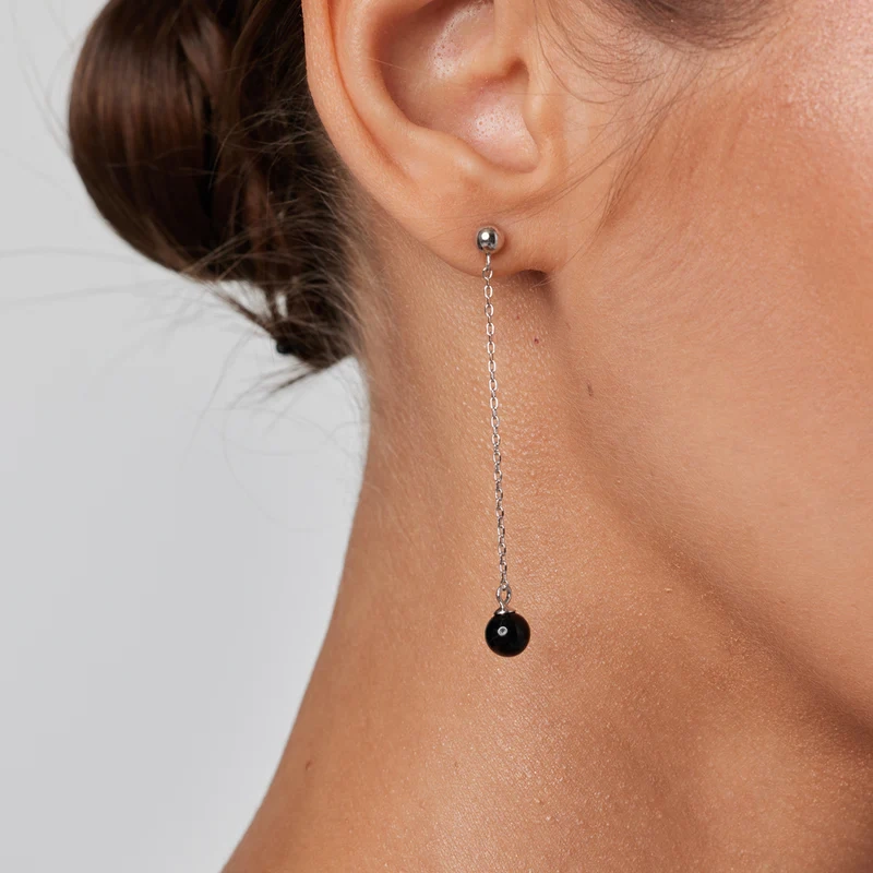 Kolczyki srebrne wiszące łańcuszki z agatem