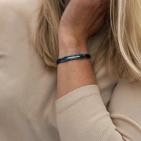 Bransoletka z hematytu niebieska srebro