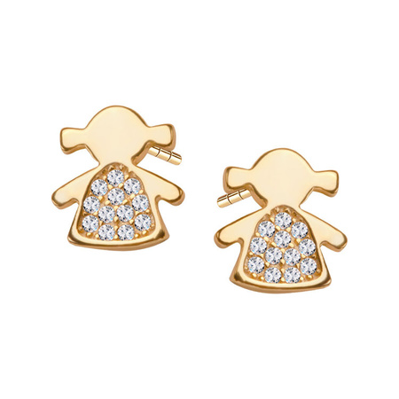 Kolczyki srebrne pozłacane dziewczynka z cyrkoniam