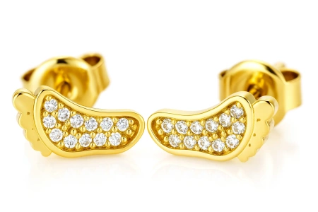 Złote kolczyki stópki dziecka z cyrkoniami