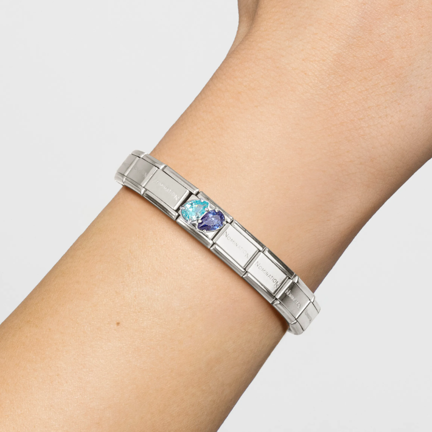 Element link do bransoletek Nomination Composable Stal + Srebro 925 dwie cyrkonie