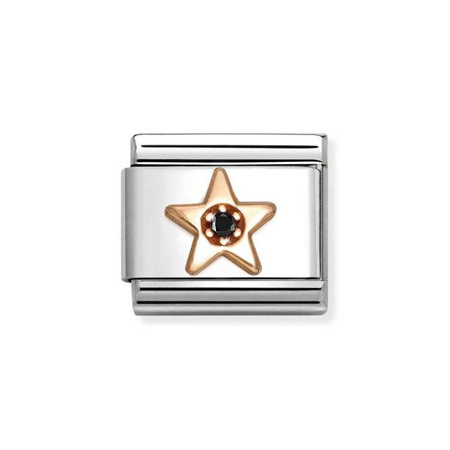 Element link do bransoletek Nomination Composable Stal + Różowe Złoto 9k gwiazda z czarną cyrkonią