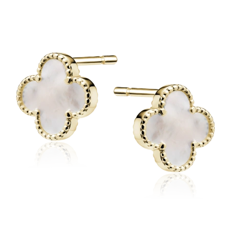 Kolczyki pozłacane koniczynki z masą perłową