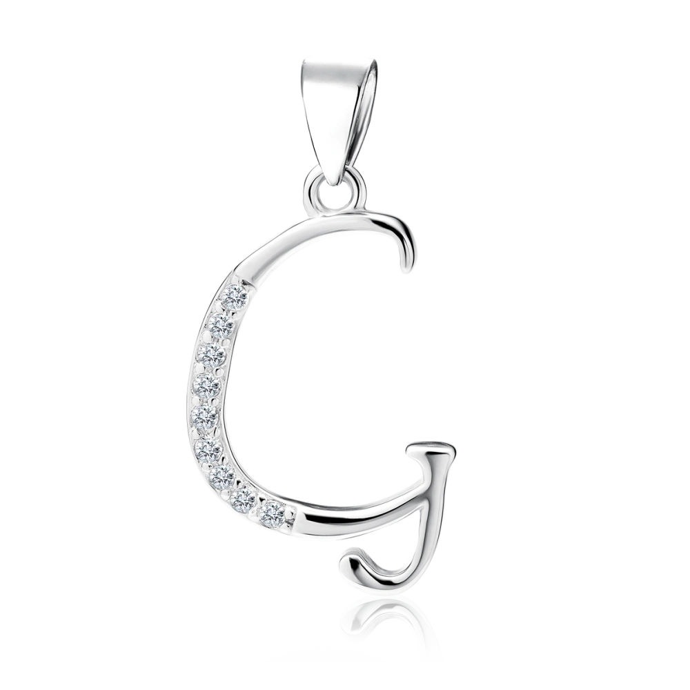 Zawieszka srebrna litera G z cyrkoniami