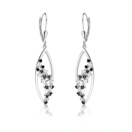 Kolczyki srebrne wiszące z czarnymi cyrkoniami