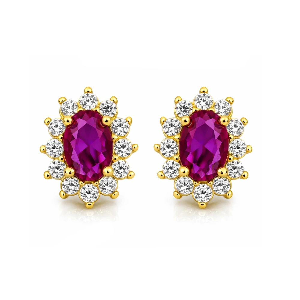 Złote kolczyki karmazycja z rubinową cyrkonią