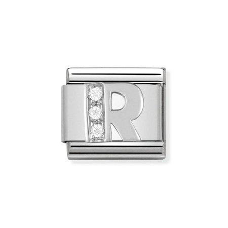 Element link do bransoletek Nomination Composable Stal + srebro i cyrkonie litera R