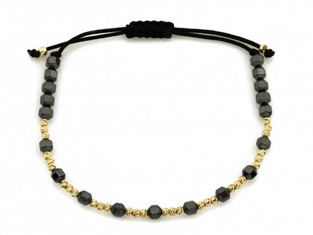 Złota bransoletka z hematytem na czarnym sznurku