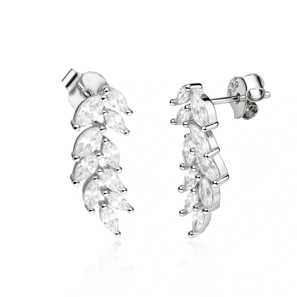 Kolczyki srebrne wiszące gałązki z cyrkoniami