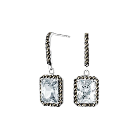 Kolczyki wiszące z markazytami prostokątną cyrkonią oksydowane srebro