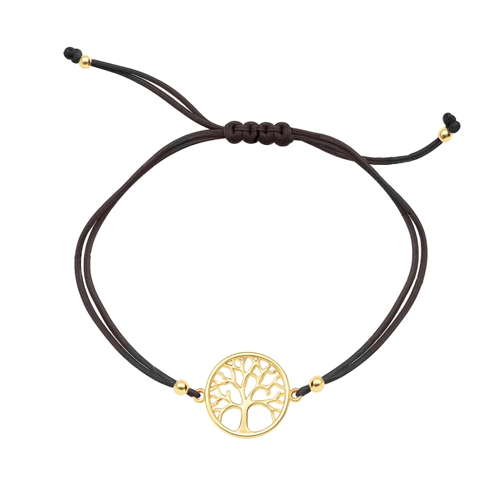 Bransoletka na czarnym sznurku pozłacane drzewo 