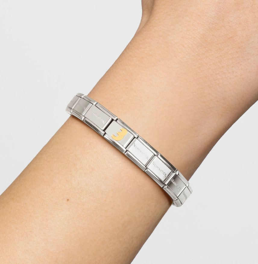 Element link do bransoletek Nomination Composable Stal + Złoto 18k cyfra 3