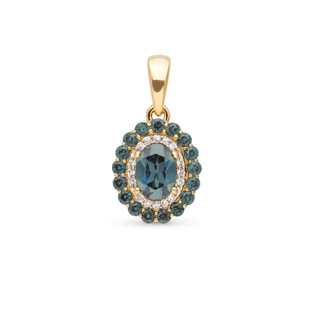 Złota zawieszka z topazem london blue i diamentami