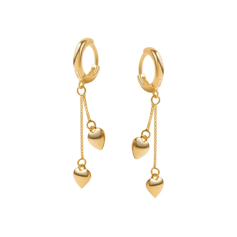 Kolczyki pozłacane wiszące serduszka