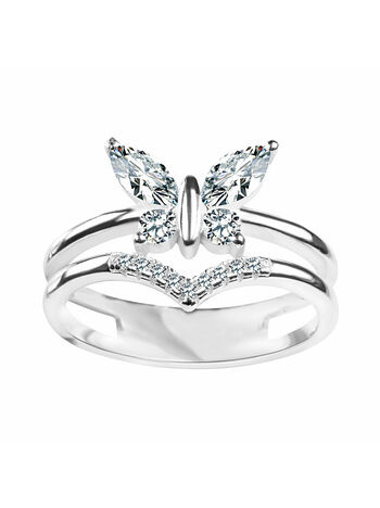 Srebrny pierścionek z motylem i cyrkoniami
