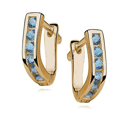 Srebrne pozłacane kolczyki niebieskie cyrkonie