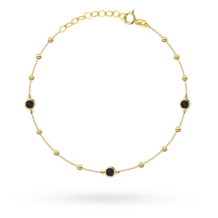 Bransoletka złota z kuleczkami i czarnymi kamieniami