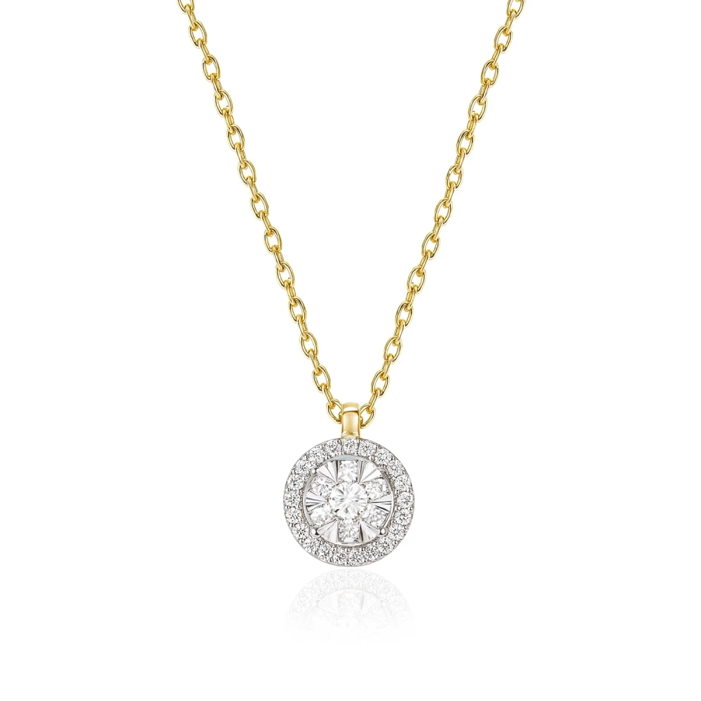 Złoty naszjnik z okrągłą zawieszką z diamentami