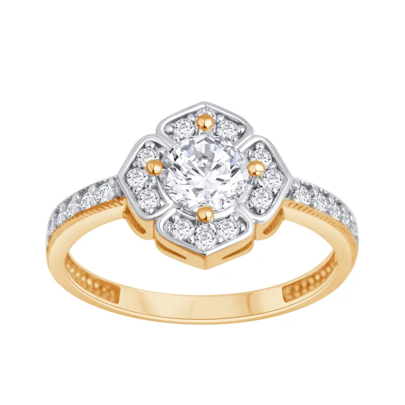 Pierścionek pozłacany z cyrkoniami