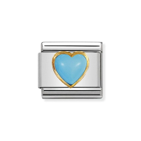 Element link do bransoletek Nomination Composable Stal + Złoto 18k serce Turkus