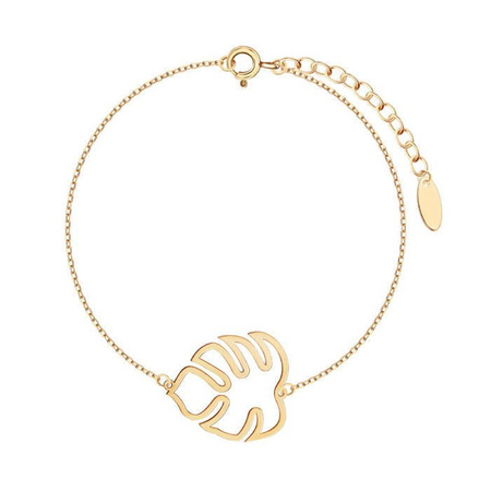 Bransoletka srebrna pozłacana liść monstery