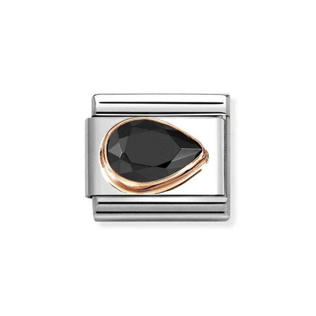 Element link do bransoletek Nomination Composable Stal + Różowe Złoto 9k czarna łezka