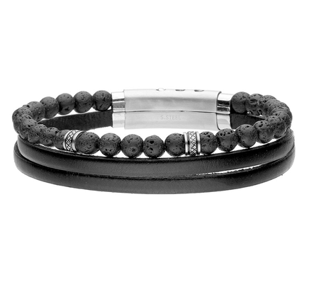 Bransoletka męska stal szlachetna lawa skóra