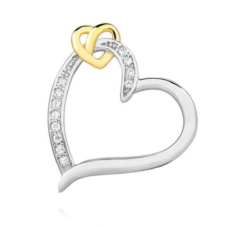 Zawieszka srebrne serce pozłacane z cyrkoniami