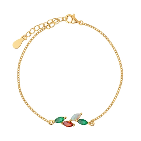 Bransoletka pozłacana liść cyrkonie kolor opal biały