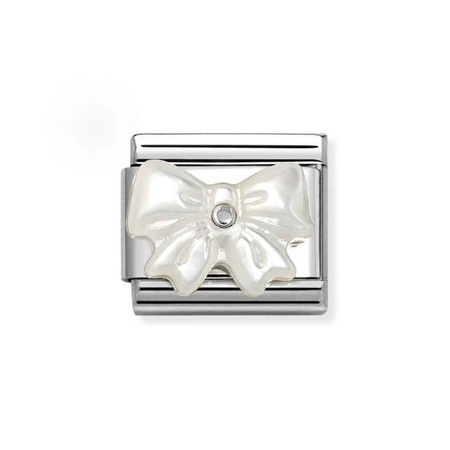 Element link do bransoletek Nomination Composable Stal + Srebro 925 perłowa kokarda