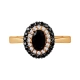 Pierścionek pozłacany z czarnymi i białymi cyrkoniami