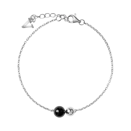 Bransoletka srebrna z czarnym agatem kulka