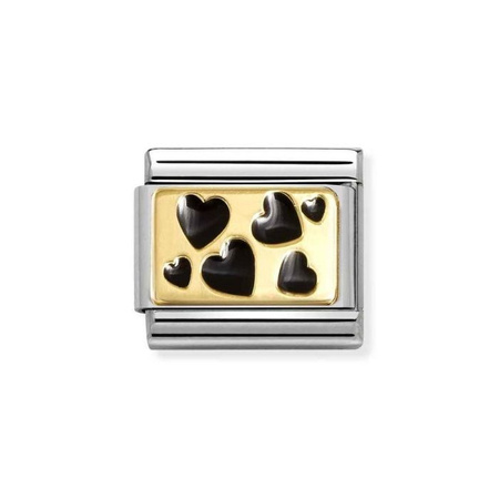 Element link do bransoletek Nomination Composable Stal + Złoto 18k Czarne serca