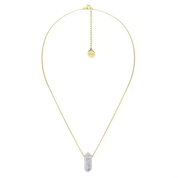 Naszyjnik stalowy pozłacany z kryształem górskim