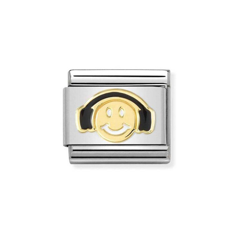 Element link do bransoletek Nomination Composable Stal + 18k gold smile headphones uśmiech buźka słuchawki