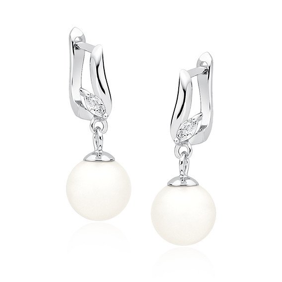 Kolczyki srebrne wiszące perły z cyrkonią