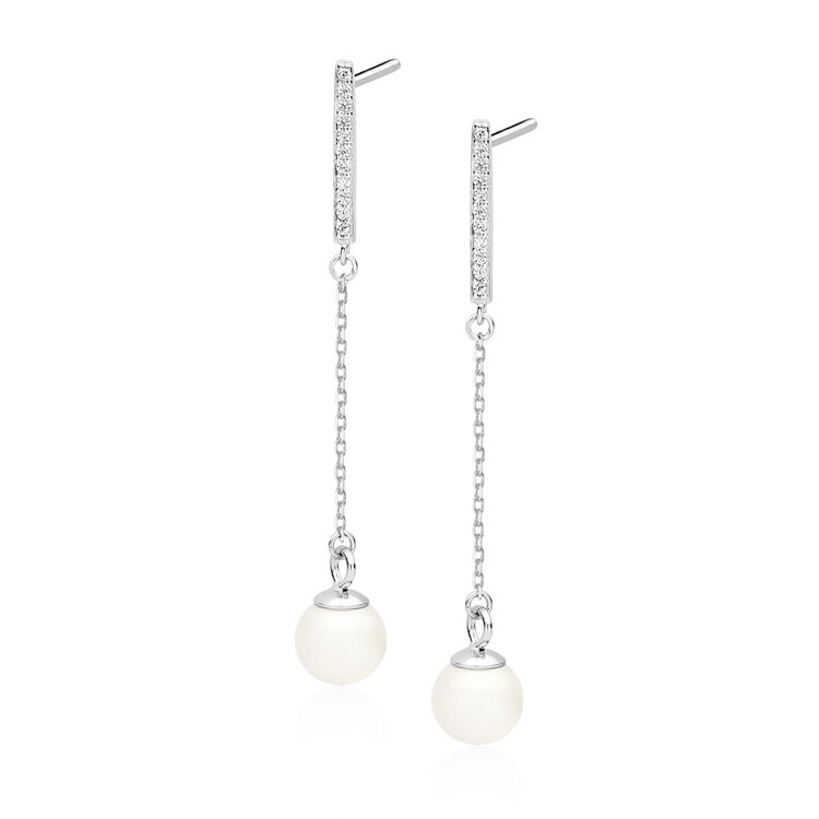 Kolczyki wiszące z perłami srebrne cyrkonie