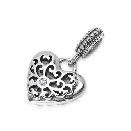 Beads charms srebrny wiszący serce z cyrkonią