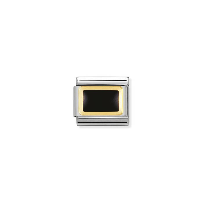 Element link do bransoletek Nomination Composable Stal + Złoto 18k czarny prostokąt emalia
