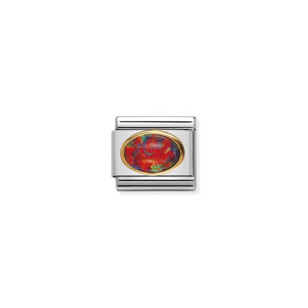 Element link do bransoletek Nomination Composable Stal + Złoto 18k owal czerwony opal